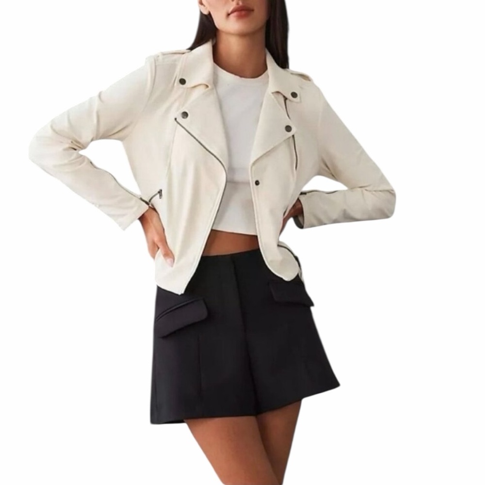 Marrakech Jaxon Knit Moto Jacket Cream White‎ Petite M - Picture 3 of 6
